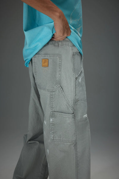 Distressed Carpenter Elastic Waist Pants