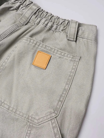 Distressed Carpenter Elastic Waist Pants