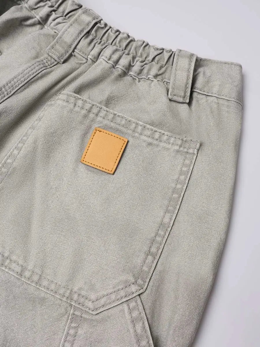Distressed Carpenter Elastic Waist Pants