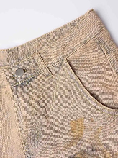 Distressed Mud Wash Denim Shorts