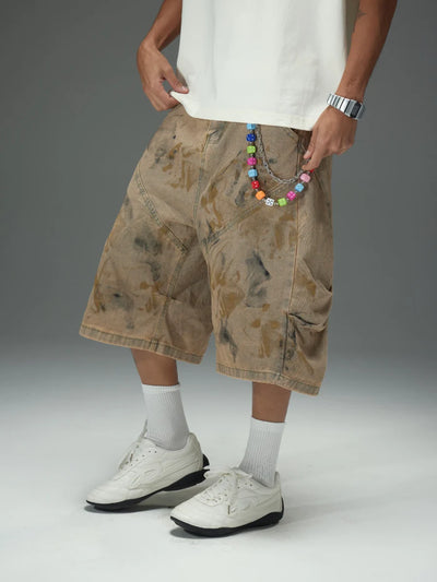 Distressed Mud Wash Denim Shorts