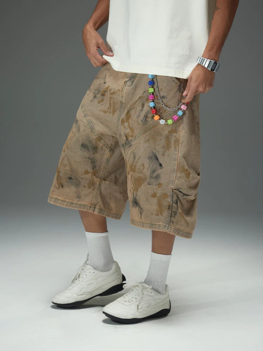 Distressed Mud Wash Denim Shorts