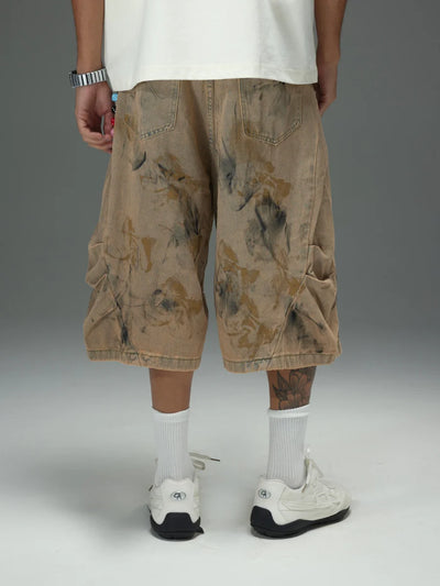 Distressed Mud Wash Denim Shorts