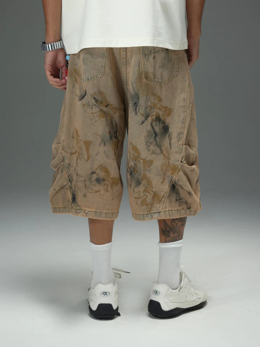 Distressed Mud Wash Denim Shorts