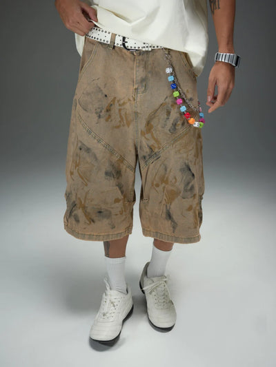Distressed Mud Wash Denim Shorts