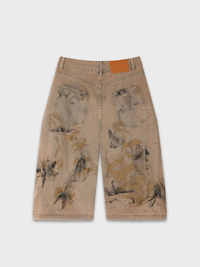 Distressed Mud Wash Denim Shorts