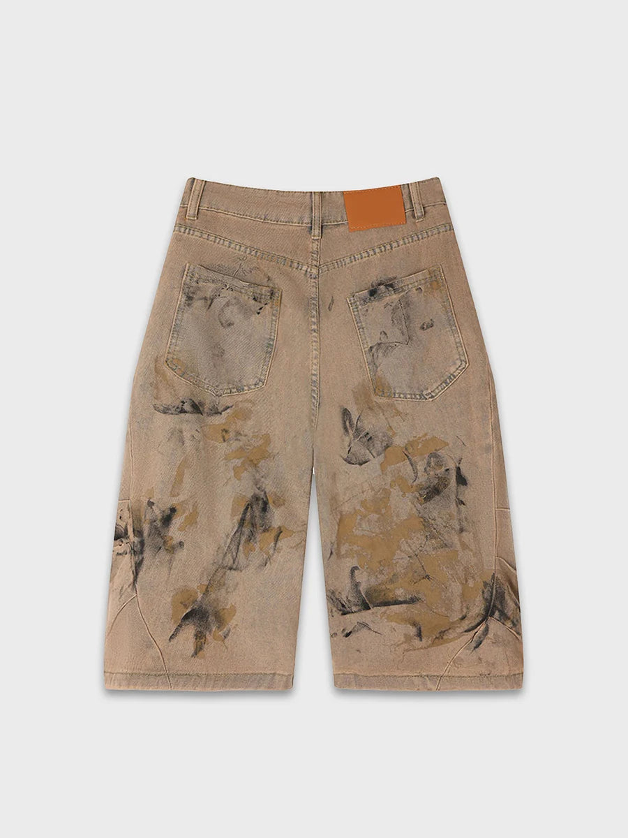 Distressed Mud Wash Denim Shorts