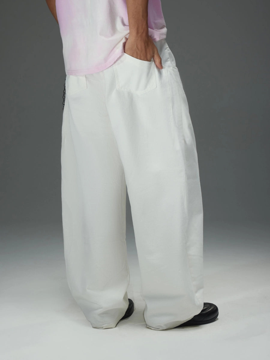 Double Waistband Wide Leg White Jeans
