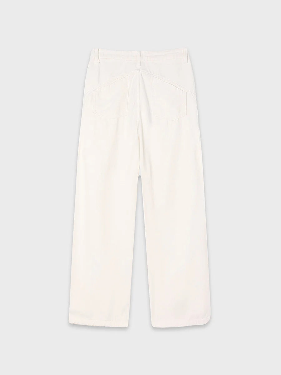 Double Waistband Wide Leg White Jeans