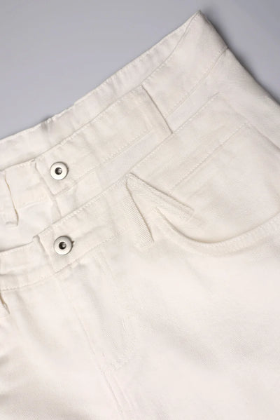 Double Waistband Wide Leg White Jeans