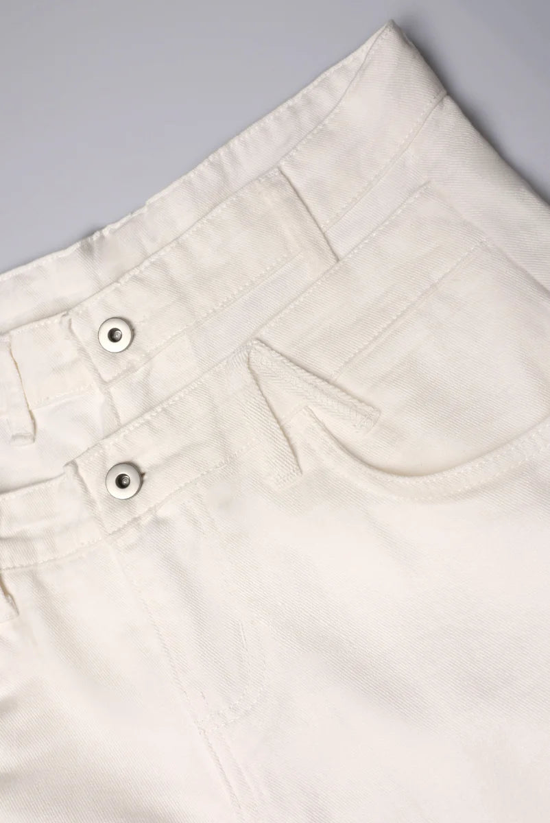 Double Waistband Wide Leg White Jeans