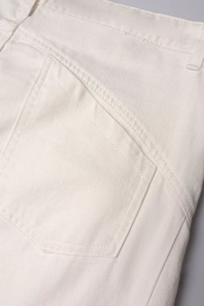 Double Waistband Wide Leg White Jeans
