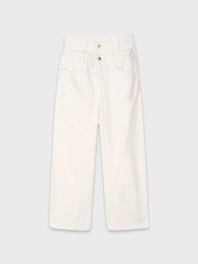 Double Waistband Wide Leg White Jeans