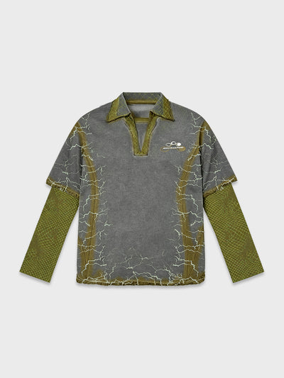 Cracked Layered Long Sleeve Polo