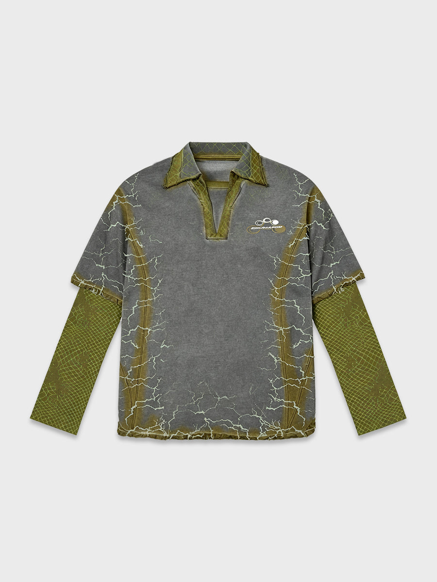 Cracked Layered Long Sleeve Polo
