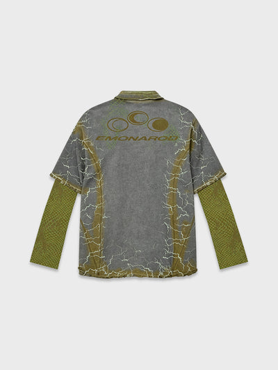 Cracked Layered Long Sleeve Polo