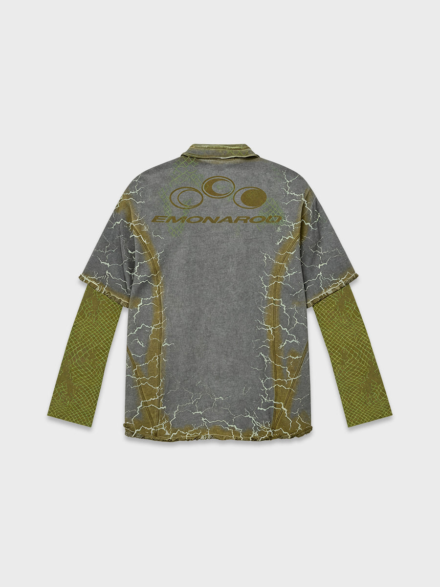 Cracked Layered Long Sleeve Polo