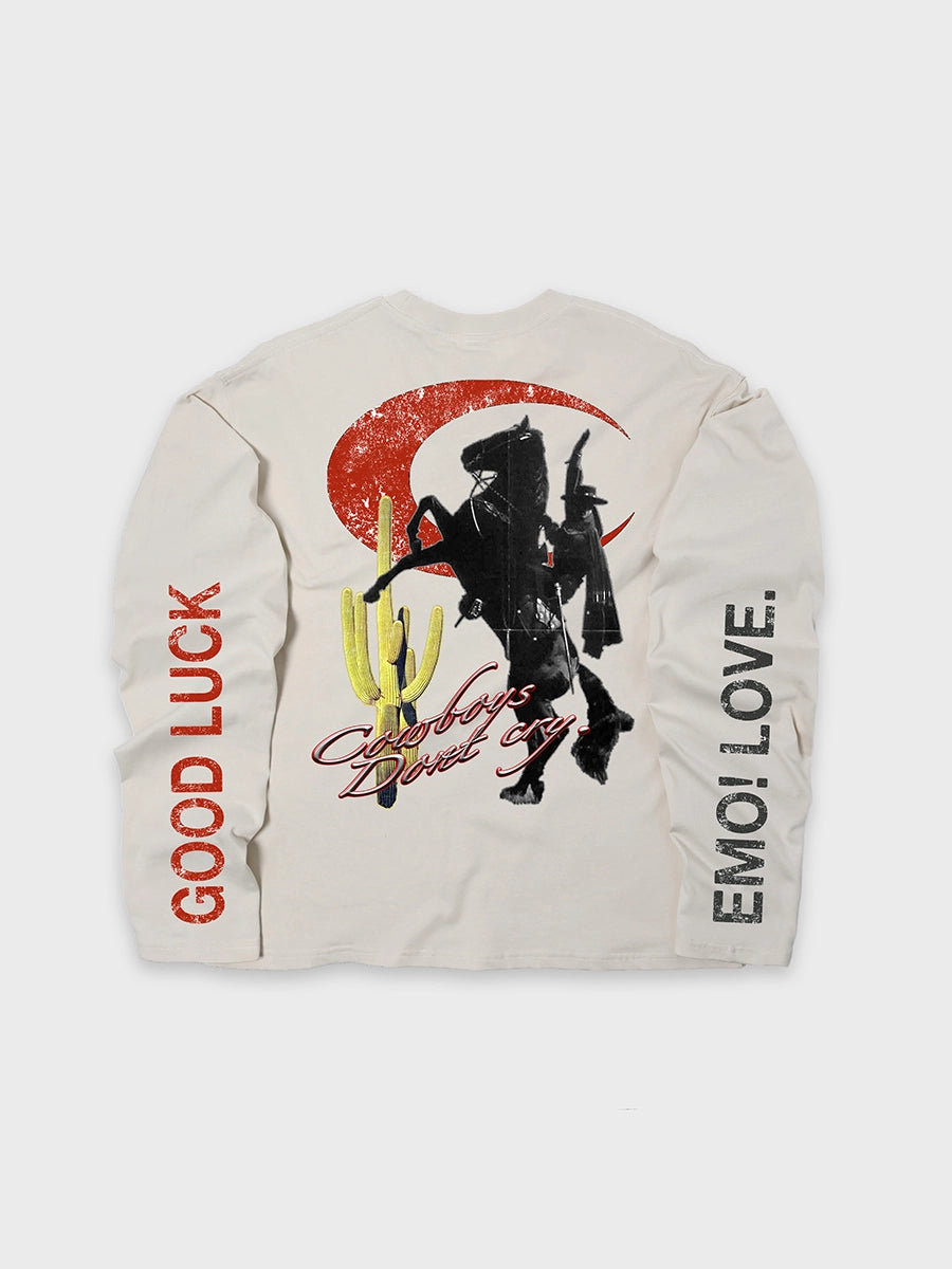 T-shirt à manches longues Doodle avec ourlet brut – Homme
