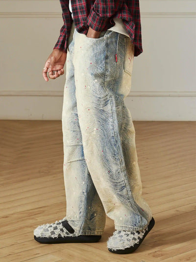 Splatter Contrast Wide Leg Jeans