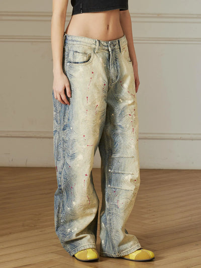 Splatter Contrast Wide Leg Jeans