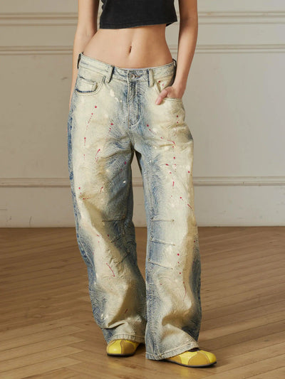Splatter Contrast Wide Leg Jeans