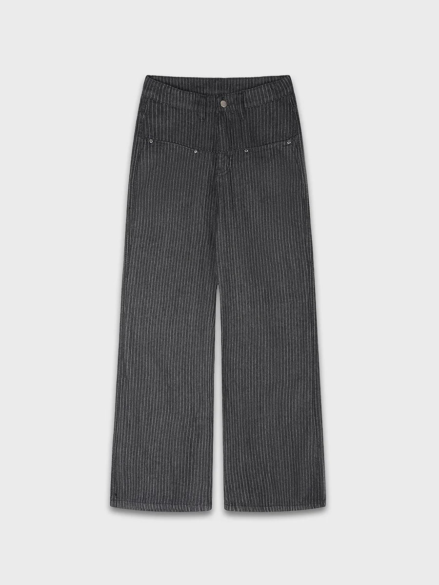 Pinstripe Baggy Wide Leg Jeans