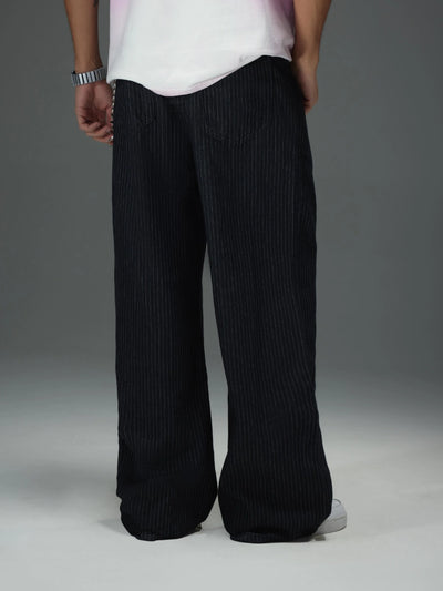 Pinstripe Baggy Wide Leg Jeans