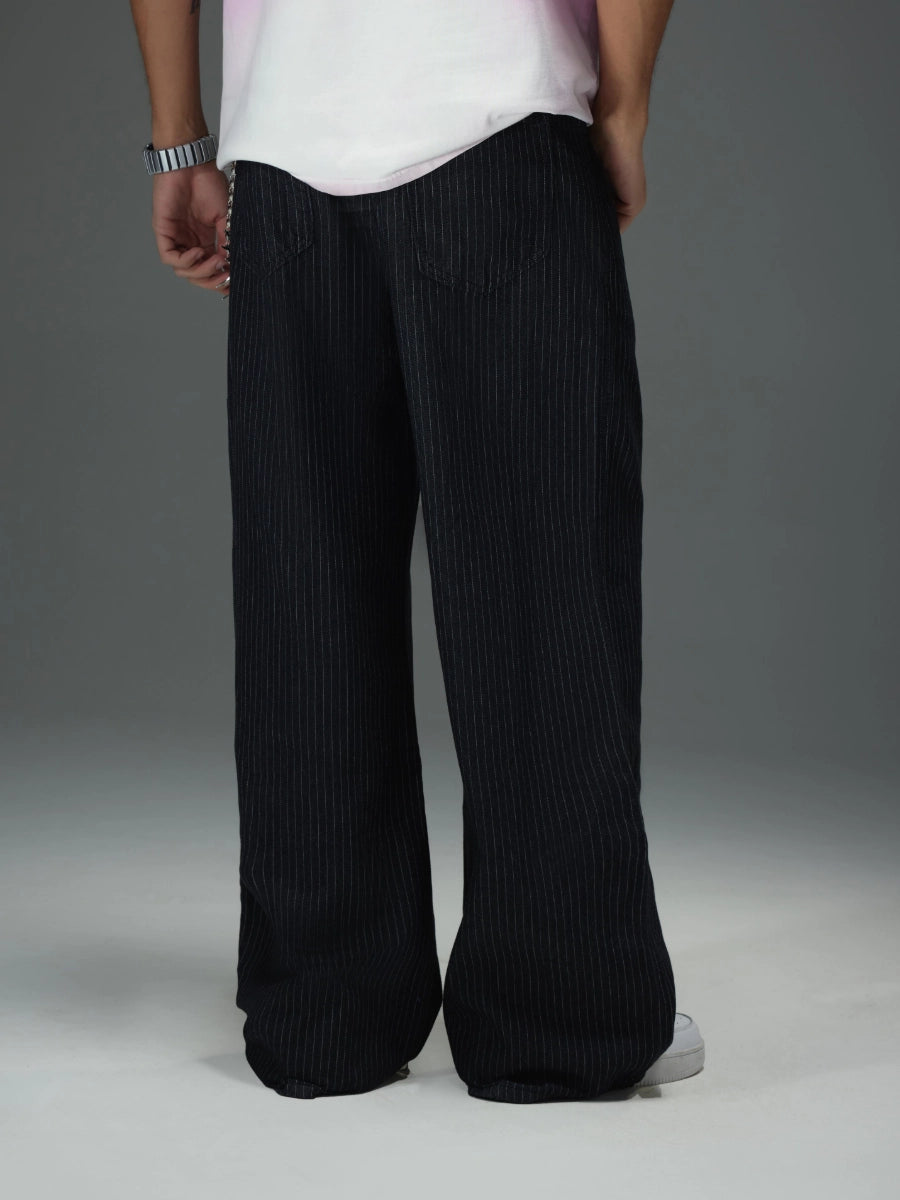 Pinstripe Baggy Wide Leg Jeans