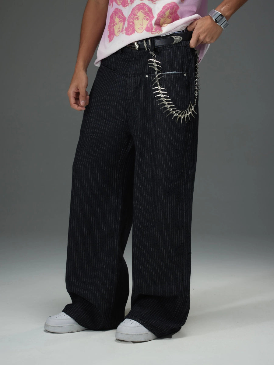 Pinstripe Baggy Wide Leg Jeans