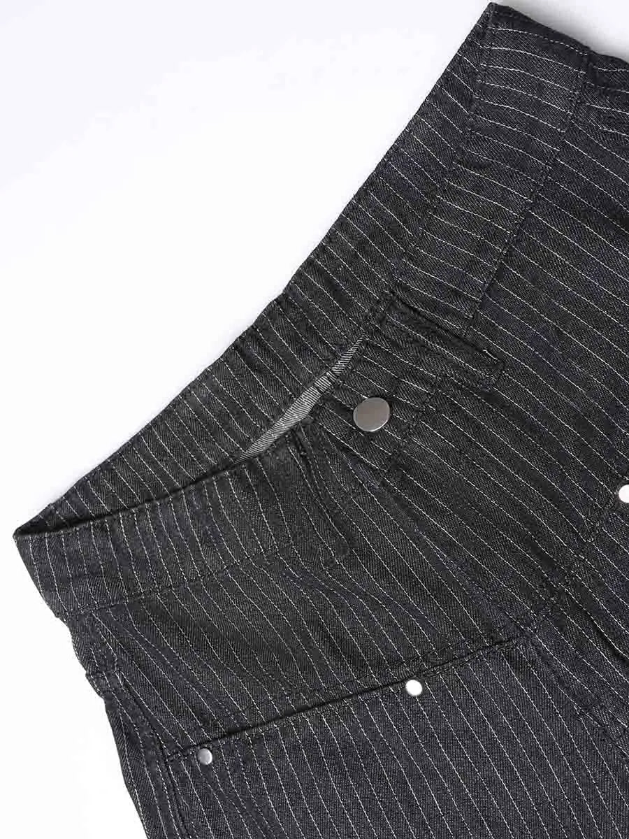 Pinstripe Baggy Wide Leg Jeans