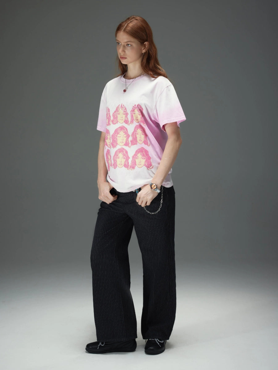 Pinstripe Baggy Wide Leg Jeans