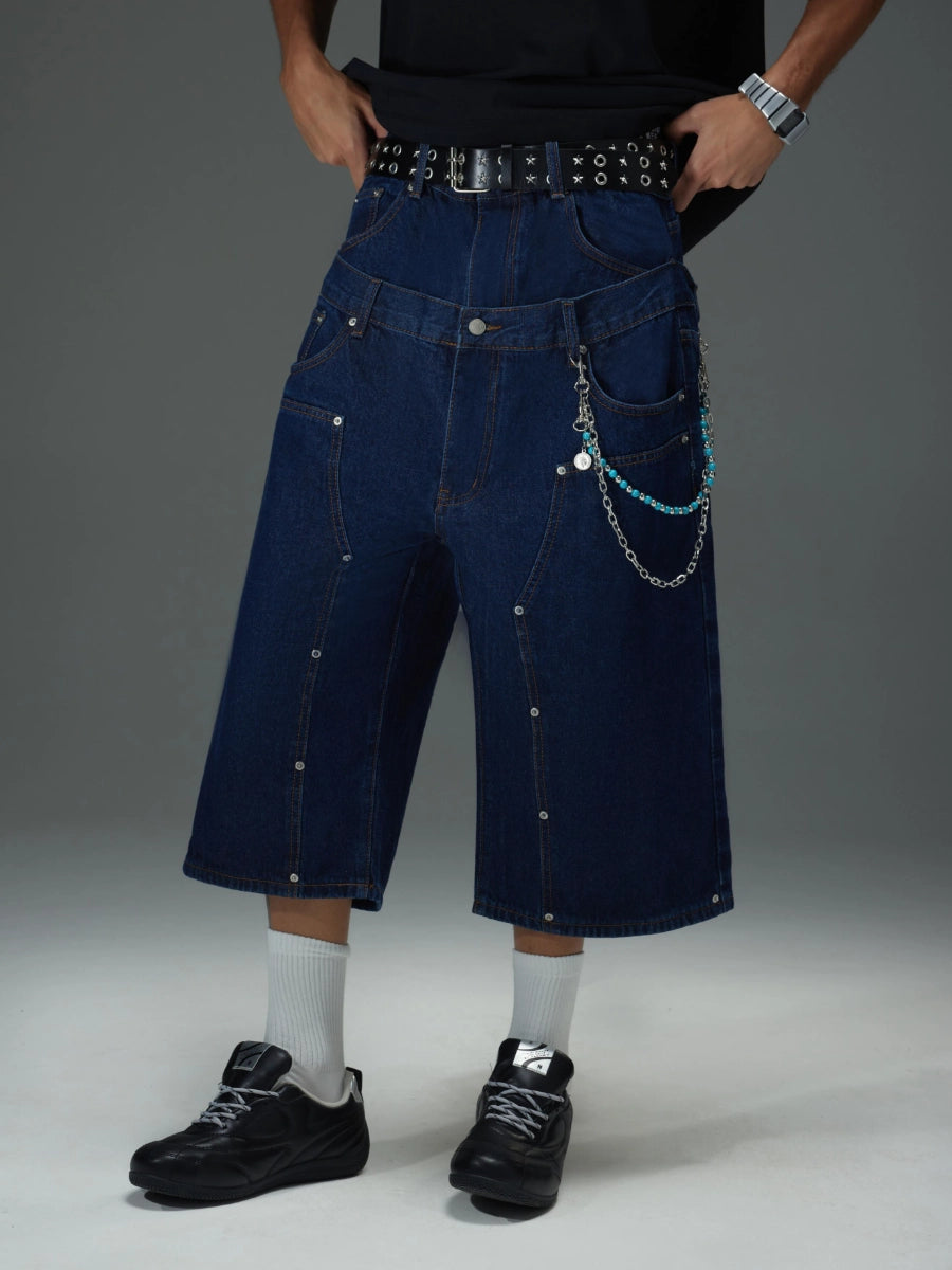 Rivet Double Waist Denim Shorts