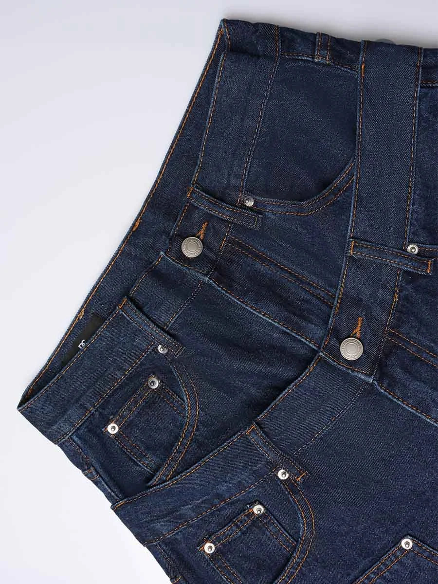 Rivet Double Waist Denim Shorts