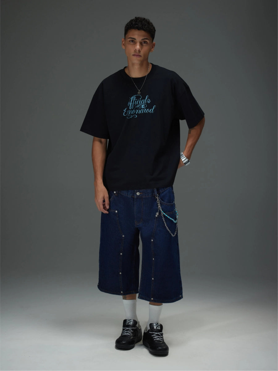 Rivet Double Waist Denim Shorts