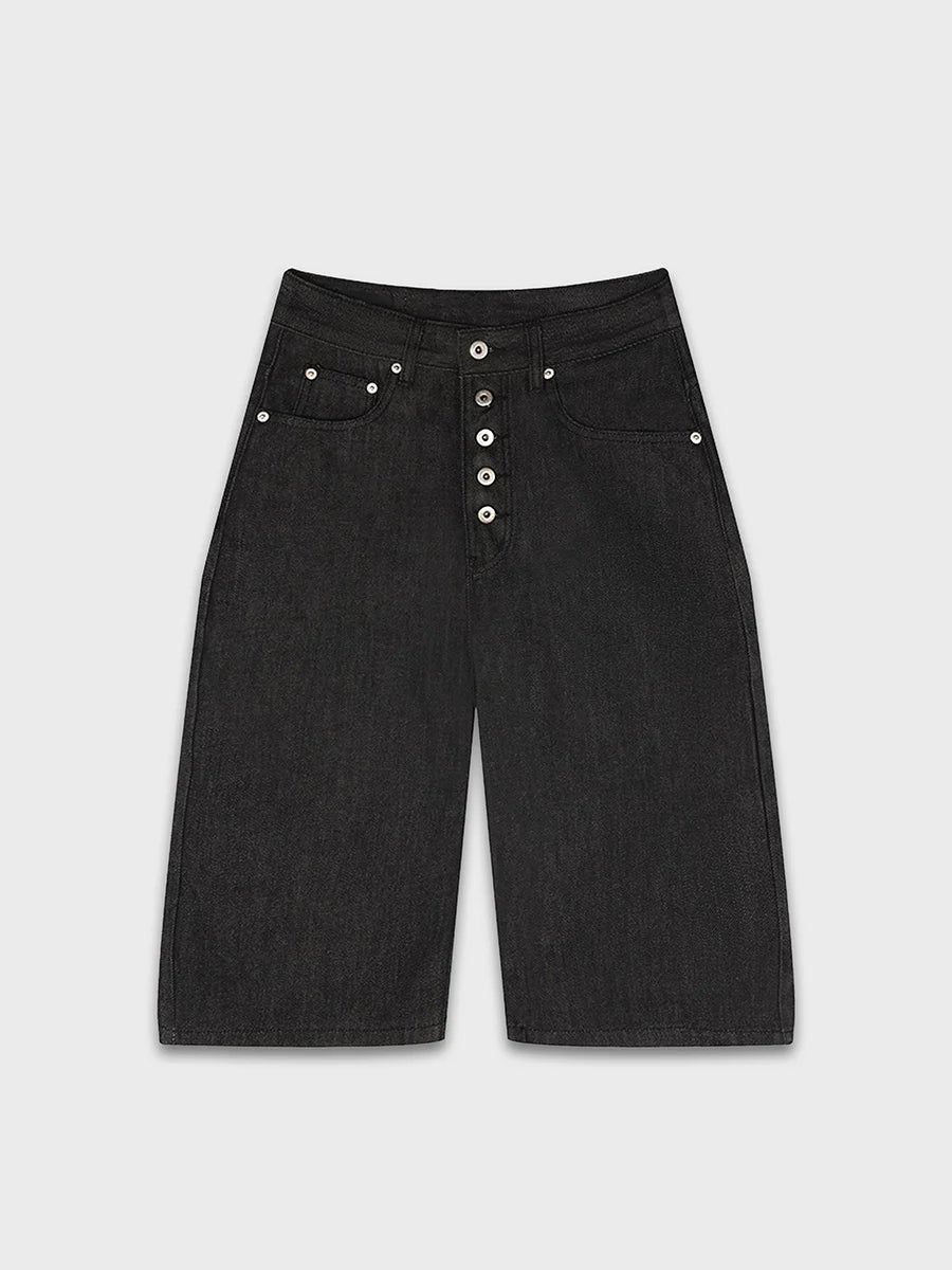 Wide Leg Button Fly Denim Shorts