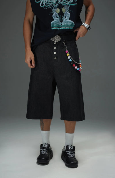 Wide Leg Button Fly Denim Shorts