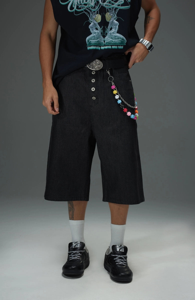 Wide Leg Button Fly Denim Shorts