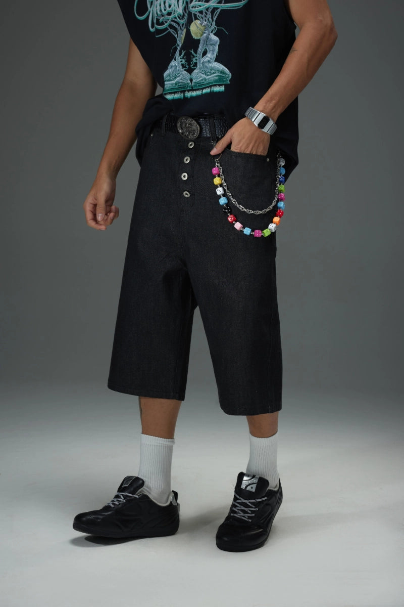 Wide Leg Button Fly Denim Shorts
