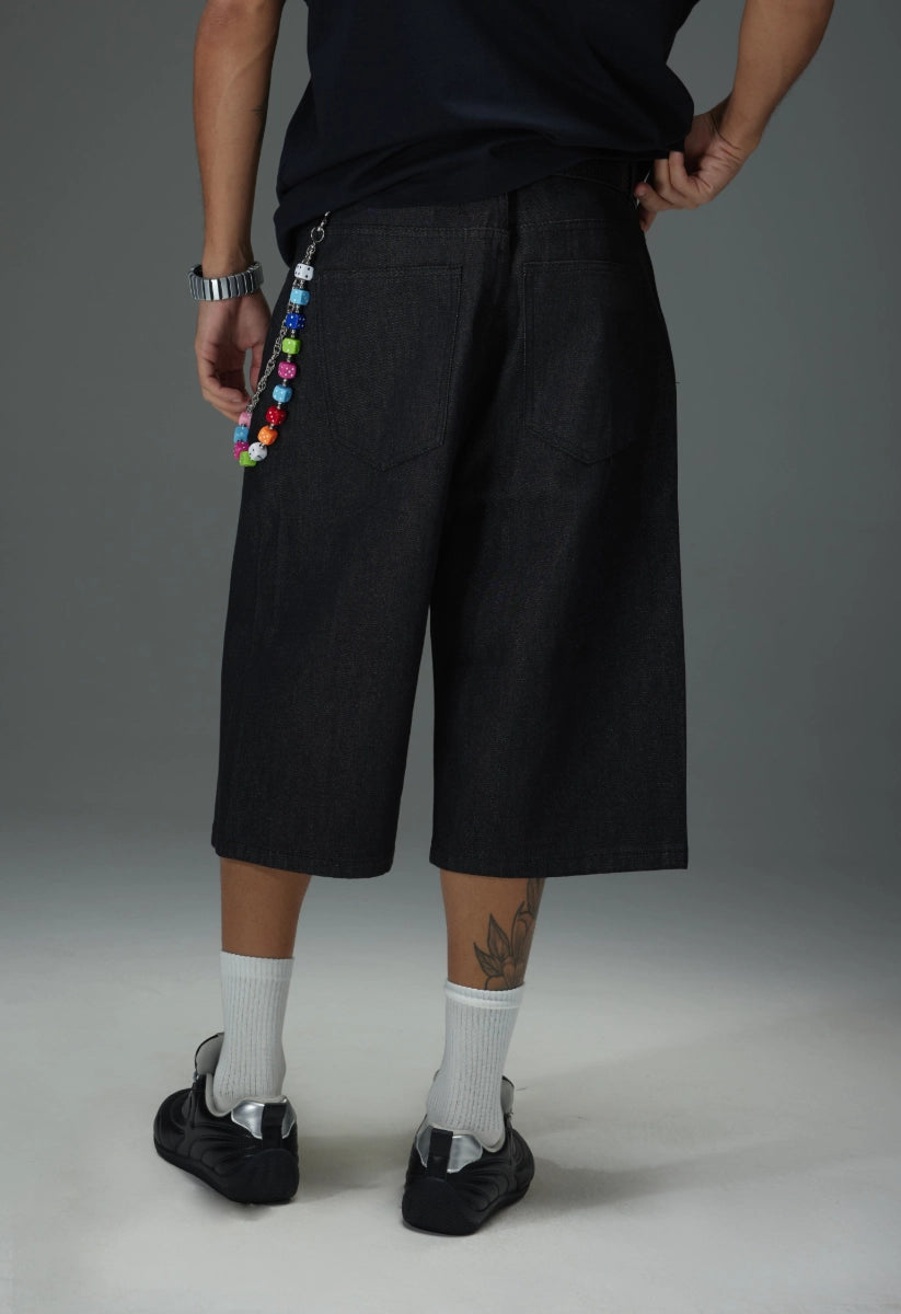Wide Leg Button Fly Denim Shorts