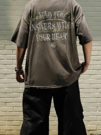 Distressed Slogan Washed Tee